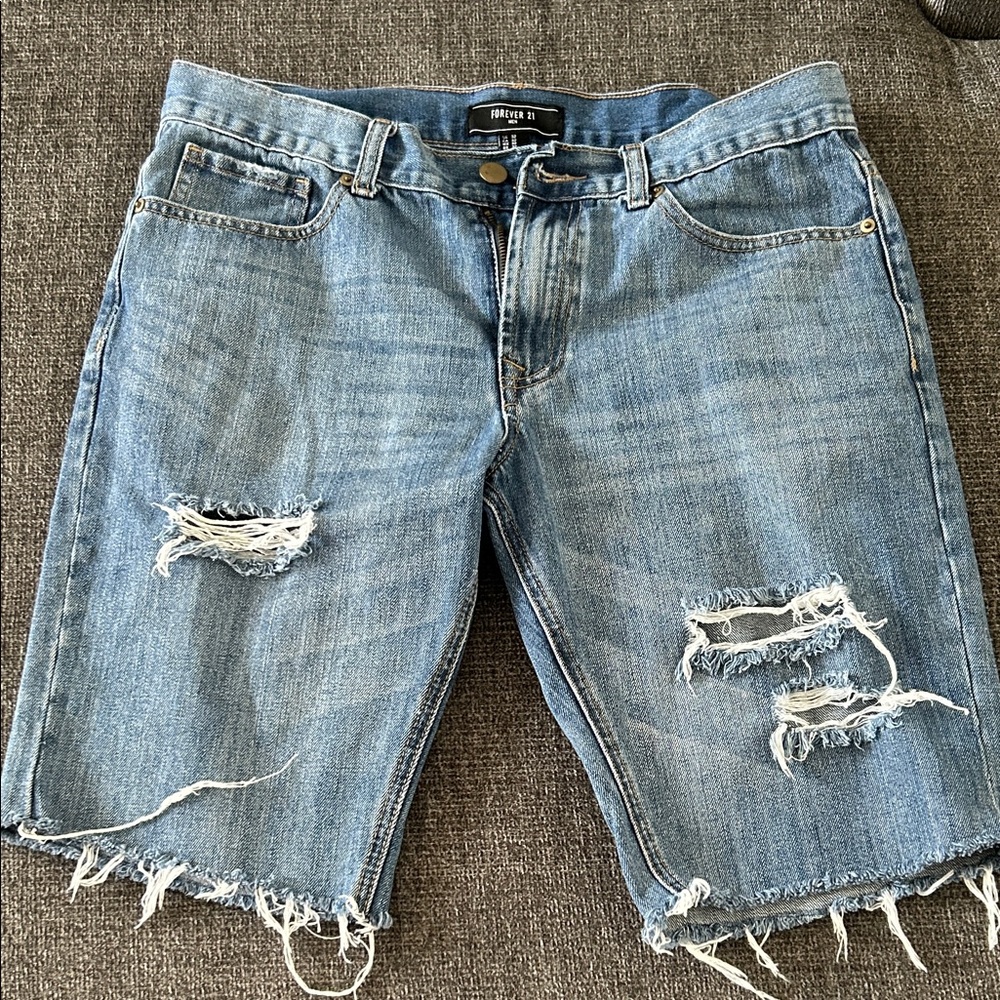 Forever 21 Blue Distressed Jean Shorts